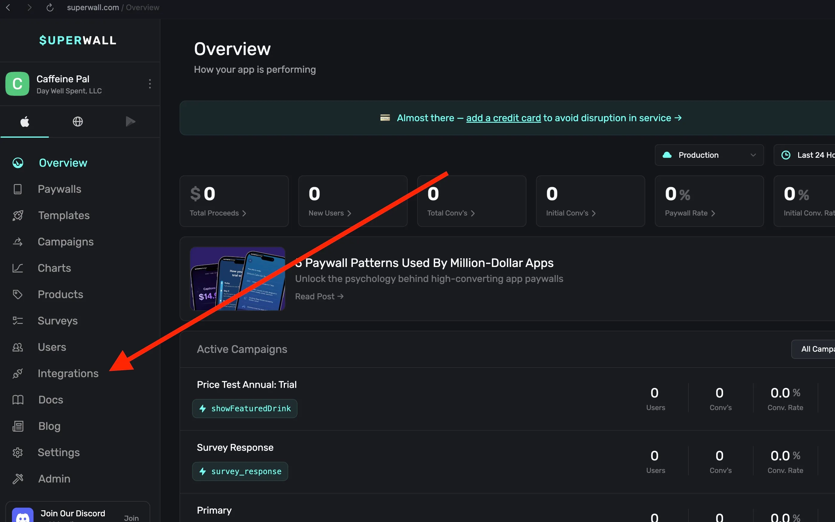 Use the new integrations tab to get started.