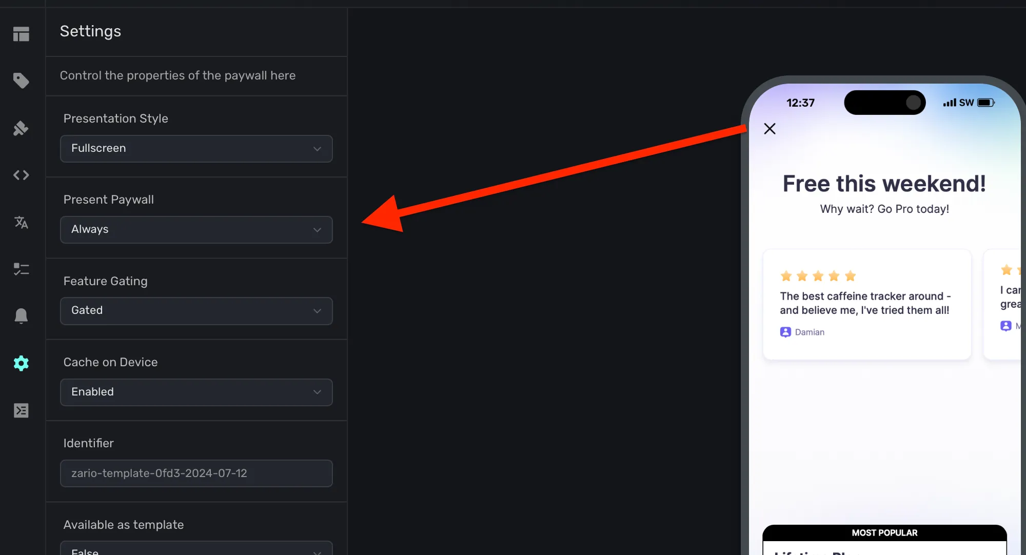 Setting the presentation option for a paywall