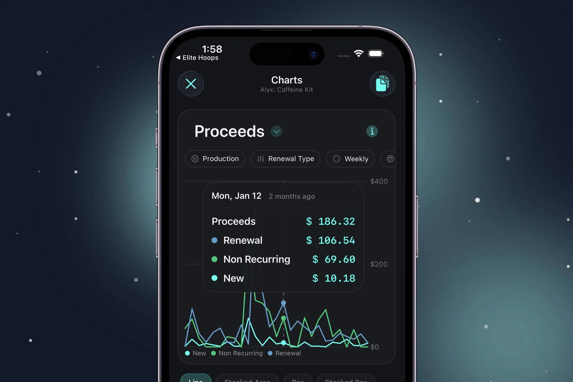 Scrubbing across a chart in the Superwall iOS app to inspect data points