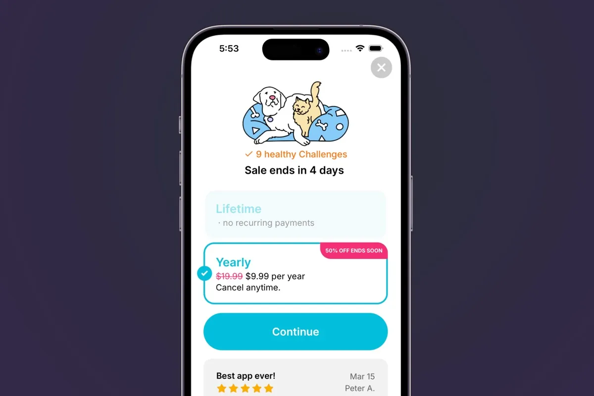 A live paywall presented to a user who installed the app within a week