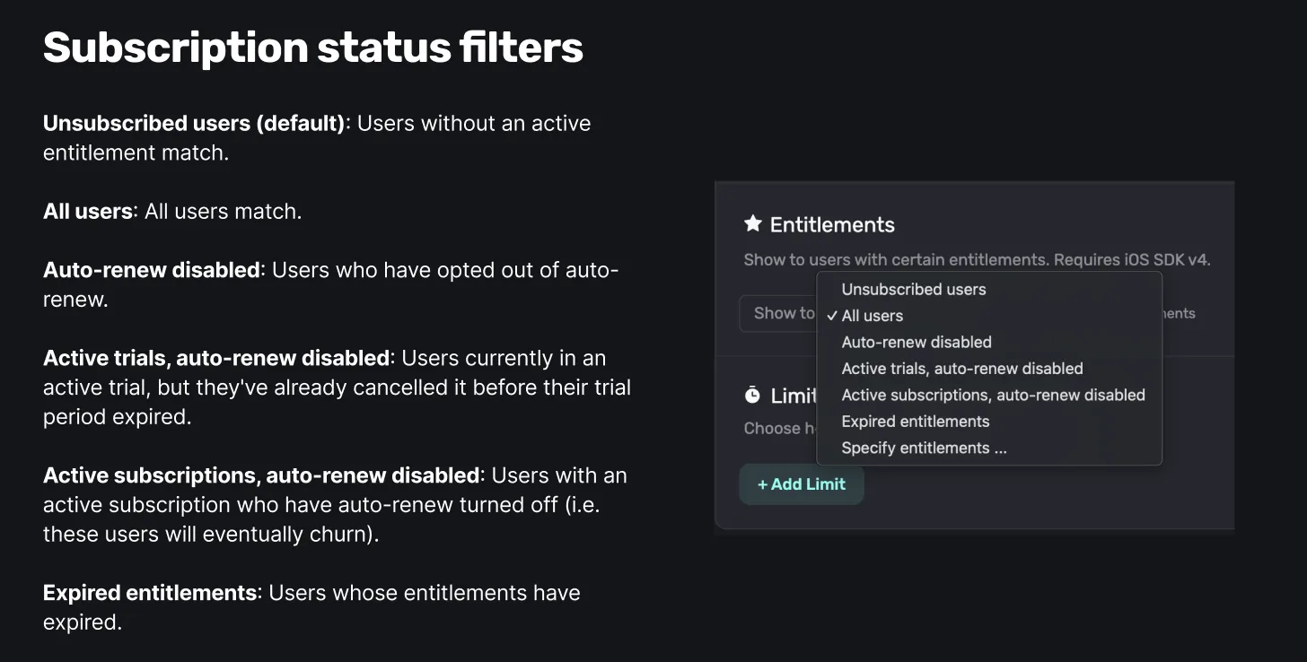 Subscription status filters in Superwall