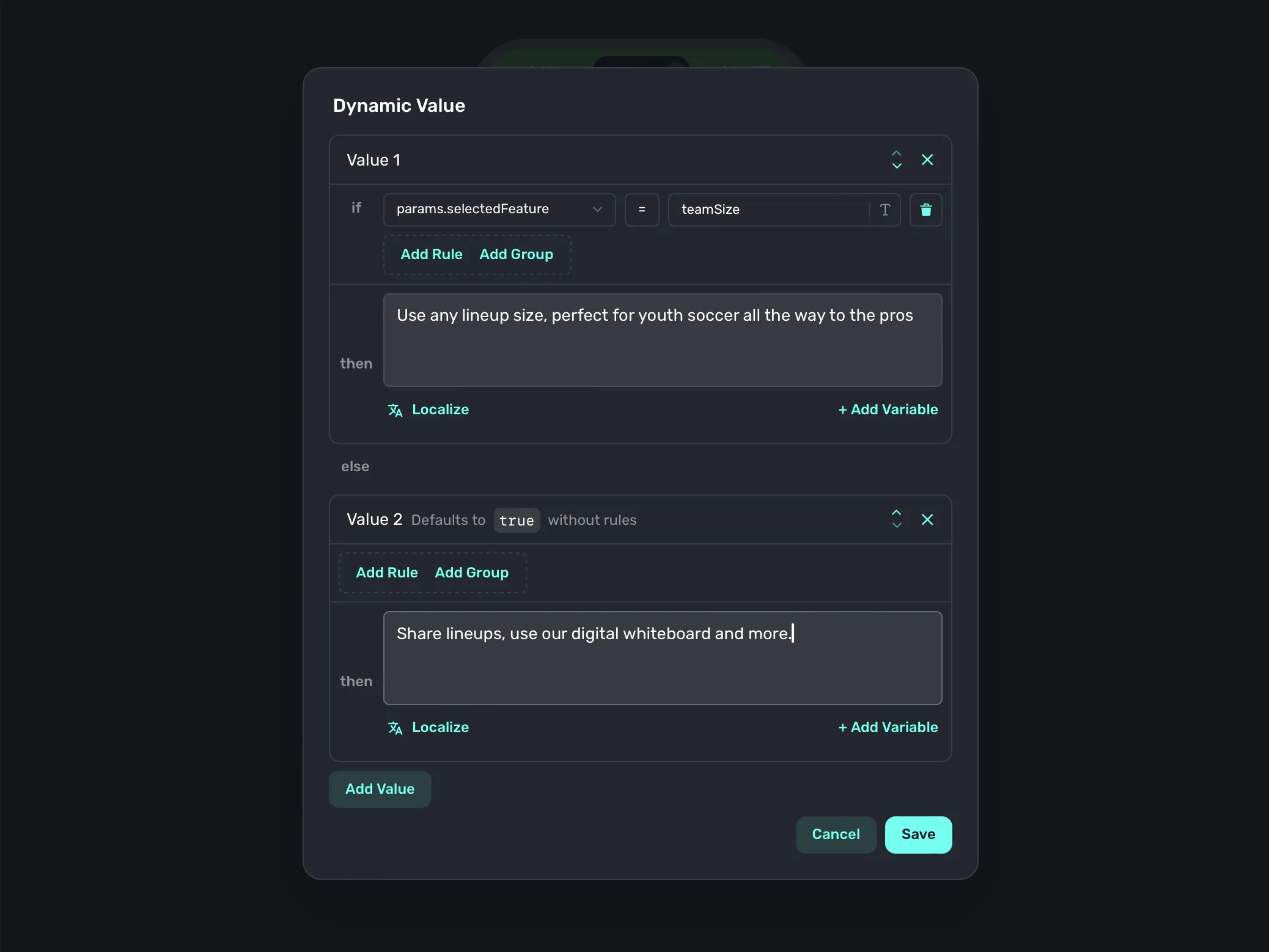 Using the placement parameter to change text
